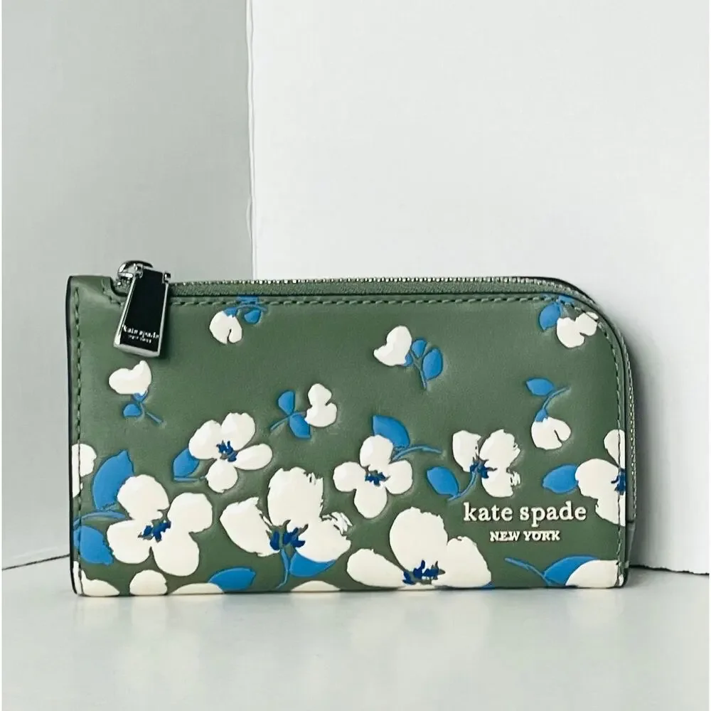 Kate Spade Devin Painterly Bouquet Bifold Wallet Cedar Green Floral - Picture 8 of 8